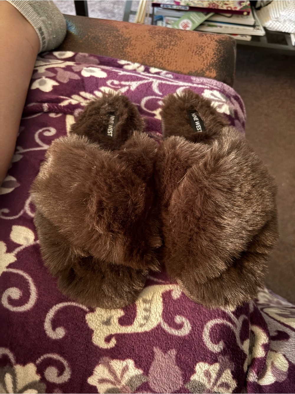Nine West Brown Faux Fur Memory Foam Slide Slippers (US 5-8)